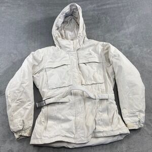 SOLD- The North Face Hyvent Cream Belted Hooded SkiJacket L Insulated Waterproof